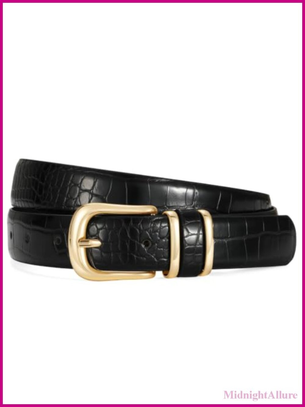 Crocodile Grain Faux Leather Belt Gold Buckle